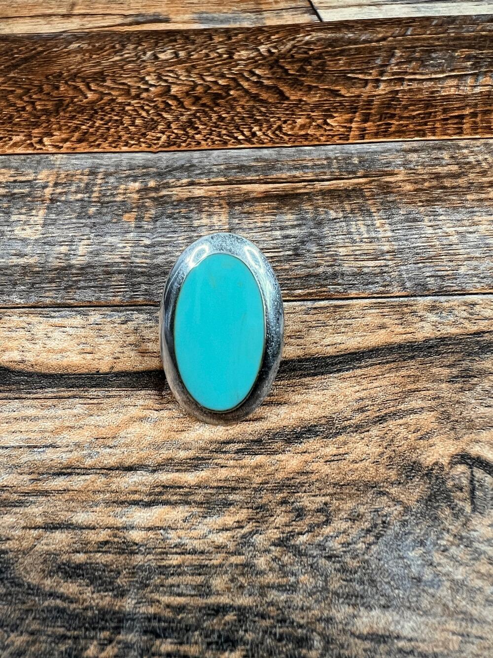 925 Sterling Silver FAS 10g Ring Turquoise Color Stone Size 6 Fashion Jewelry